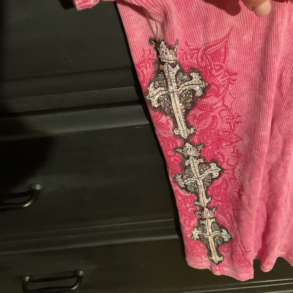 VOCAL Pink Graphic Embellished Fitted T-Shirt - Picture 3 of 5